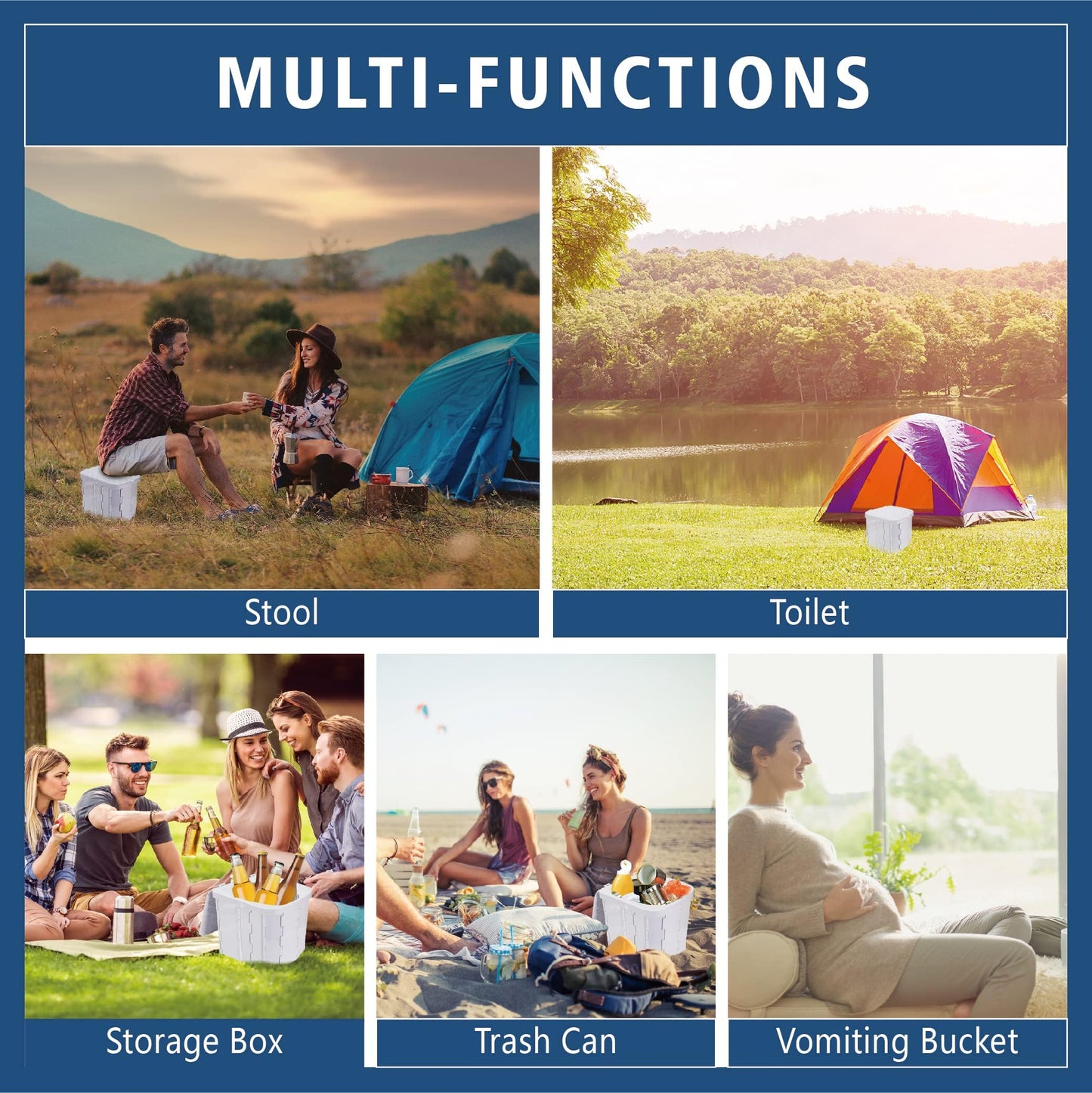 Hapoon XL Portable Folding Camping Toilet with Lid - Travel Portable Potty for Adults, Grey