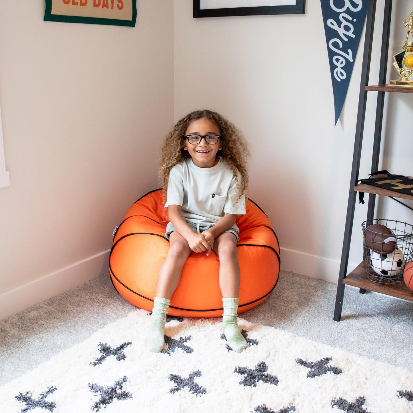 Big Joe Sports Ball Child-Sized Bean Bag Chair, Basketball Plush, Soft Polyester, 2.5 feet