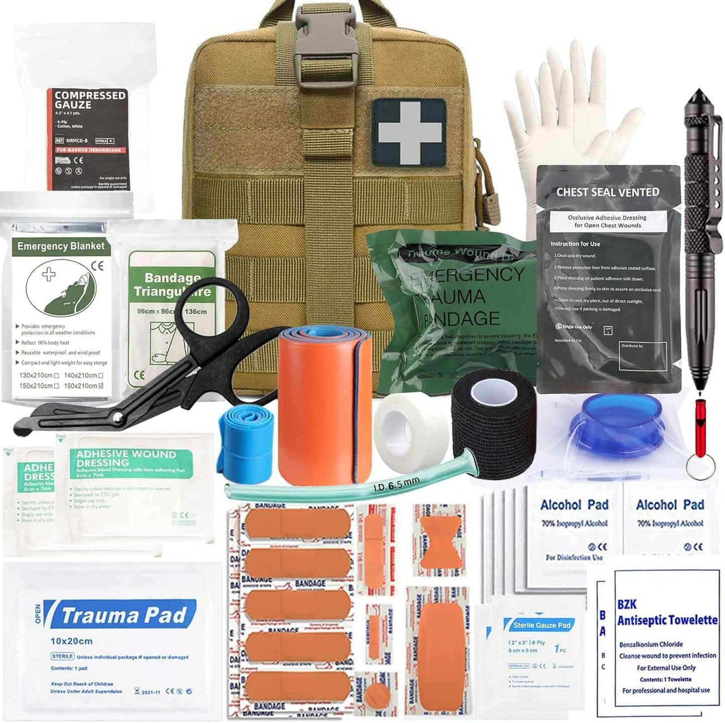 Ifak Trauma Kit, 74 Piece Upgrade Tactical First Aid Supplies, Molle Ifak Pouch Rip Away Refill Supplies for Survival Camping Hiking Travel