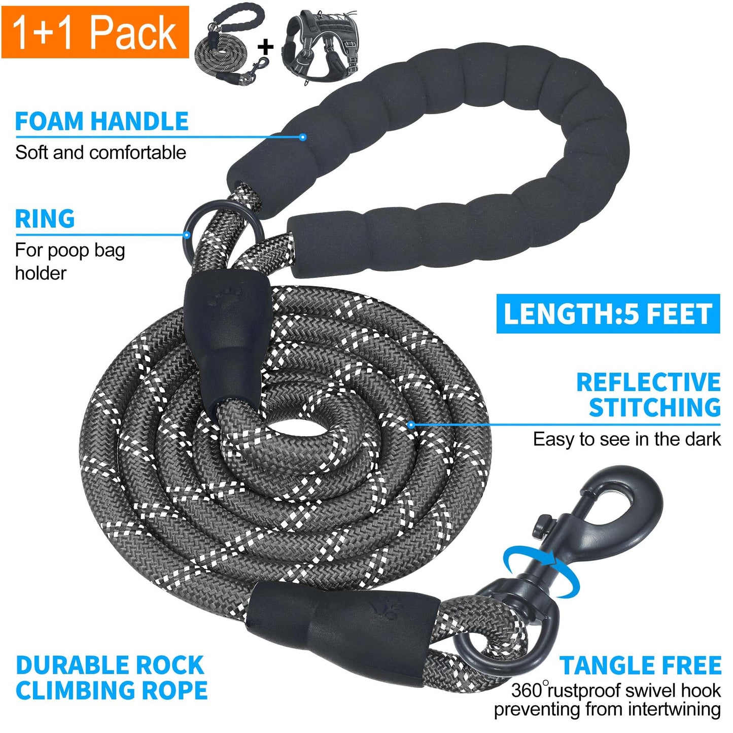 Beebiepet Heavy Duty Tactical Dog Harness for Medium Dogs, No Pull Adjustable Pet Harness Reflective Service Training Easy Control Pet Vest Military K9 Working Dog Harnesses- Medium, Black