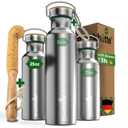 Blockhütte Vacuum Insulated Stainless Steel Water Bottle I 25 oz I Wide Mouth Metal Bottle for hot and cold drinks I BPA-Free I for Travel, School I Kids, Adults, Water Canteen, Sports, flask