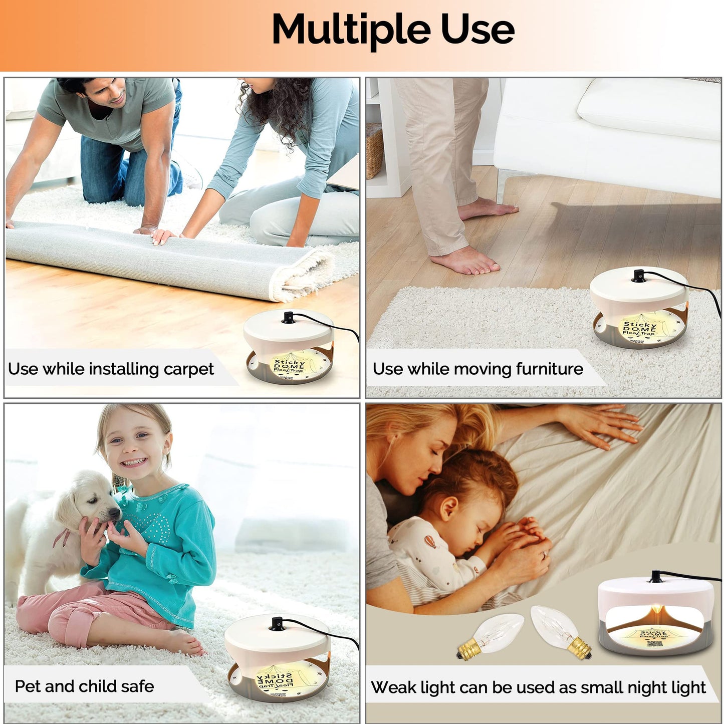 ASPECTEK Sticky Dome Flea Trap, Odorless Glue Trap with 2 Sticky Discs, Effective Bed Bug Killer and Flea and Tick Treatment, Indoor Insect Trap for Bugs, 2 Packs in White and Light Gray