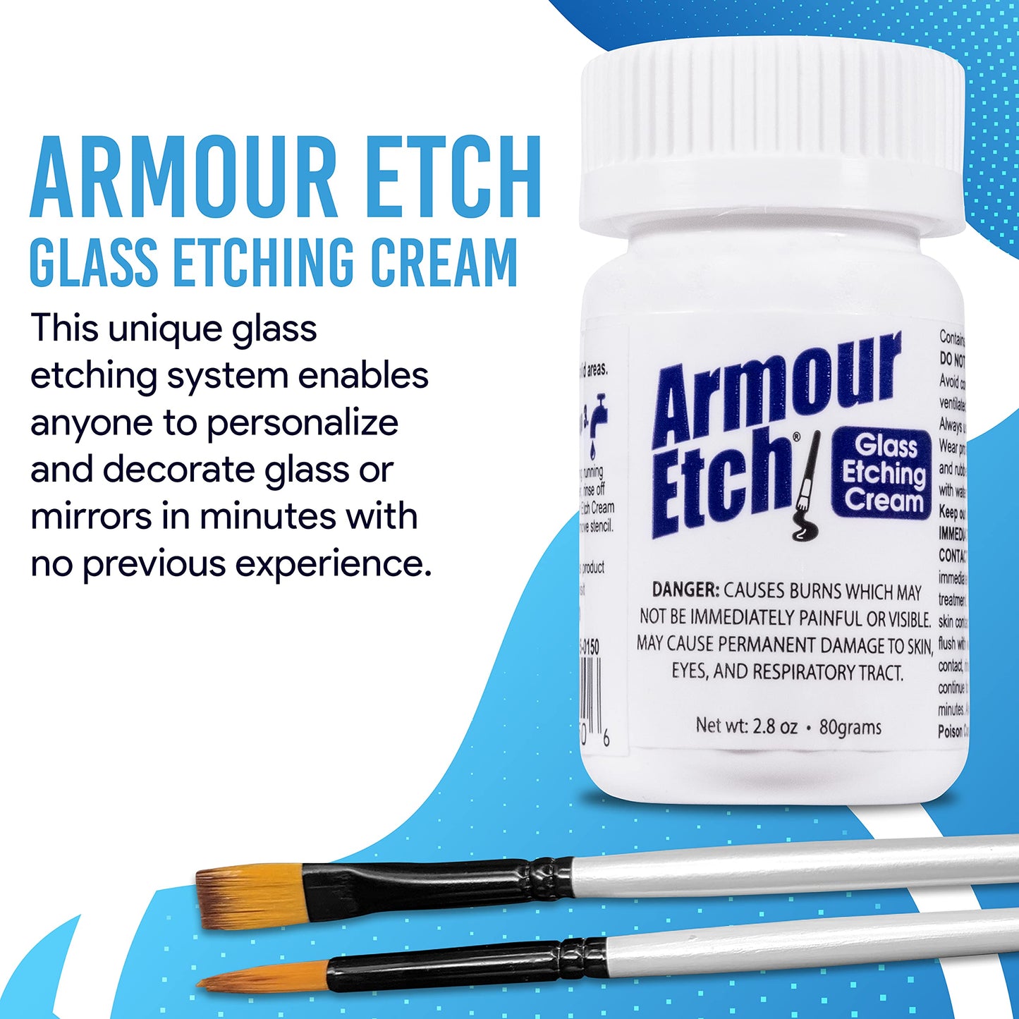 Armour Etch Glass Etching Cream - Starter 2.8oz Size - Bundled with Moshify Application Brushes