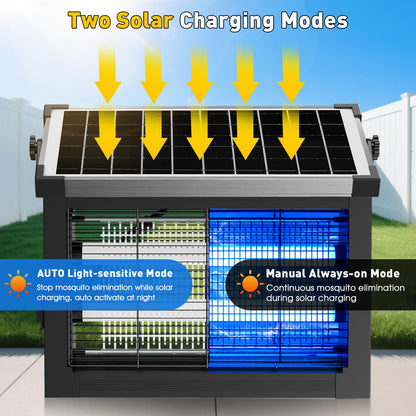 Bug Zapper Outdoor Solar Powered, Zwiran Mosquito Zapper Indoor with 4500V High Powered, Electric Fly Zapper with Extension Cord and Grounding Bracket, Rechargeable Waterproof Mosquito Killer