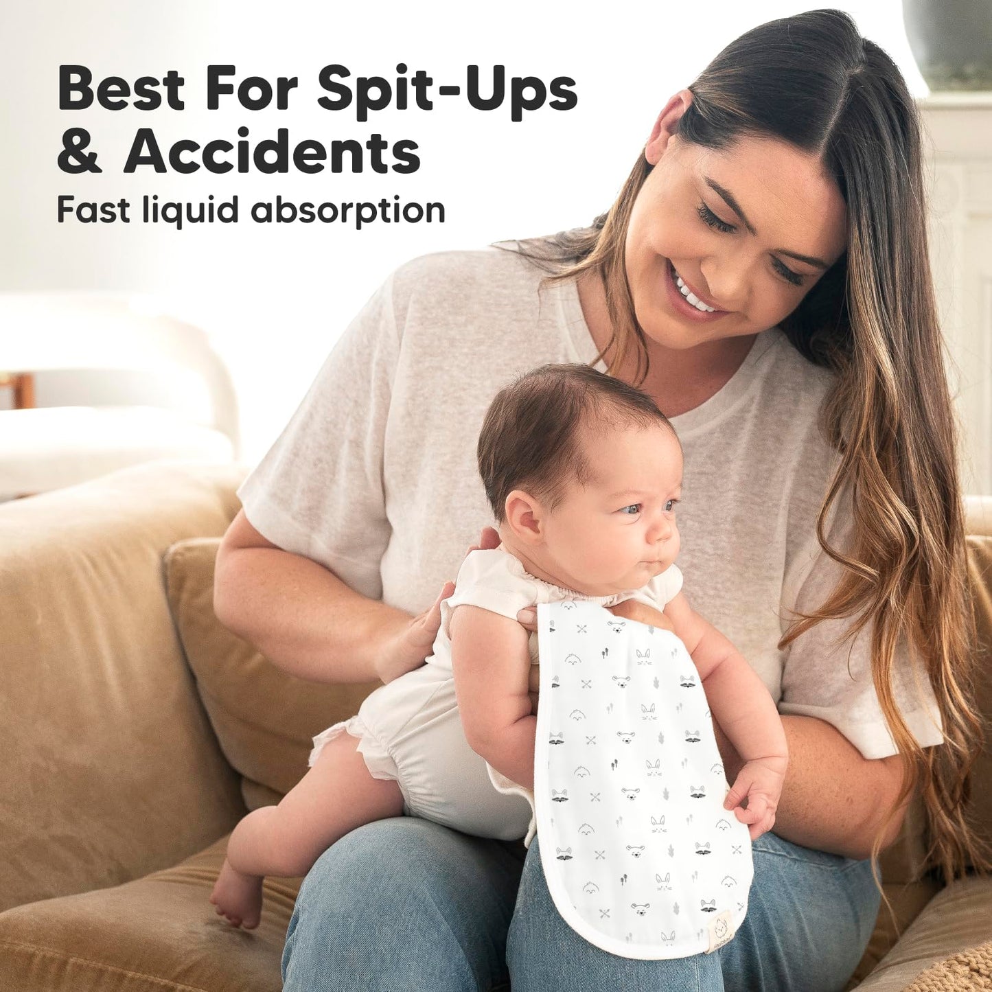 5-Pack Muslin Burp Cloths Baby Boy, Girl - Very Absorbent Baby Burp Cloth Rags, 8-Layers Viscose Derived from Bamboo Cotton Muslin Towel, Super Soft Spit Up Rags, No Shrink Washcloths (Nordic)