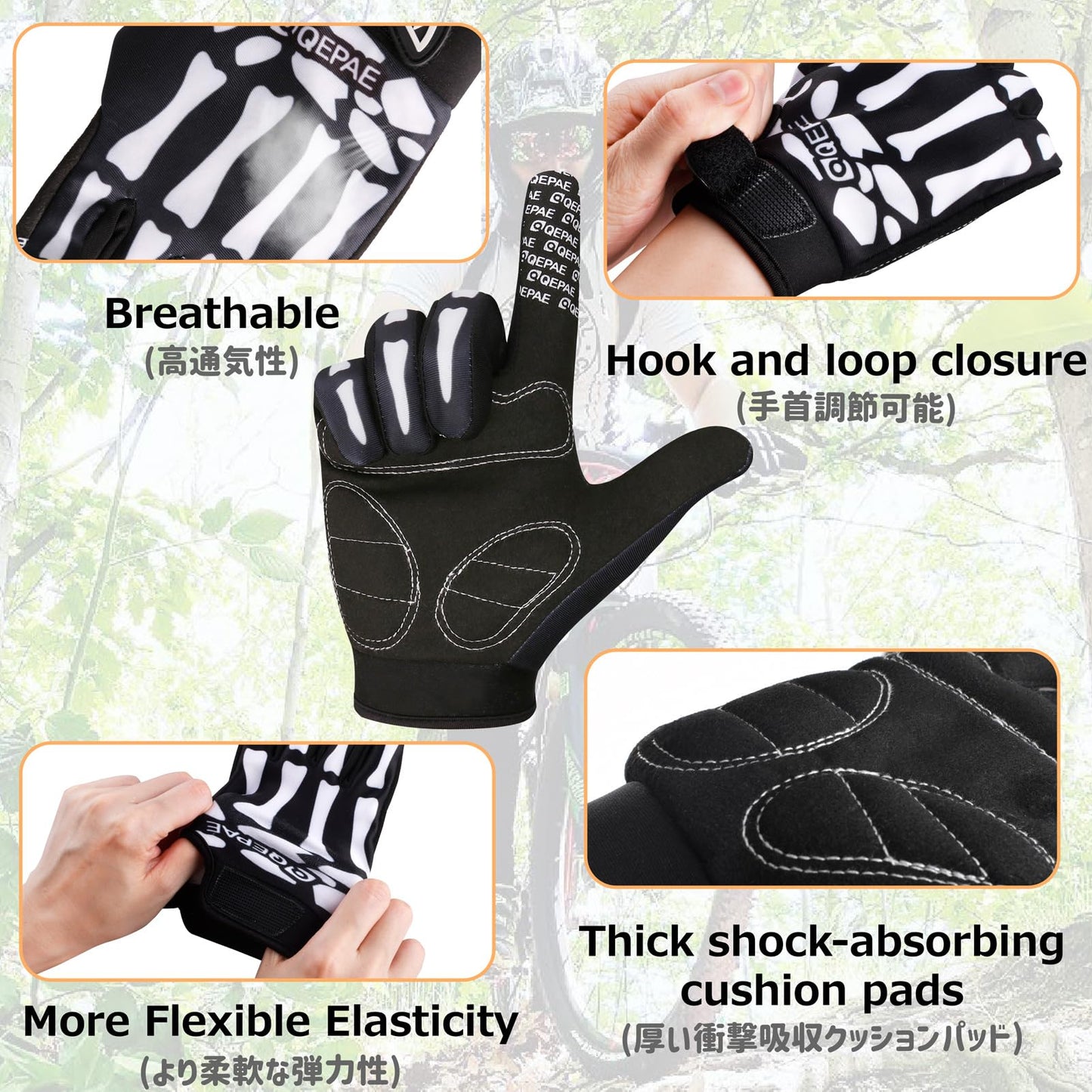 Azarxis Skeleton Gloves Reflective for Men Women, Skull Gloves Glow in The Dark Anti Slip for Cycling Motocycling Halloween Cosplay Party Thanksgiving Christmas (Green - Glow in The Dark, Medium)