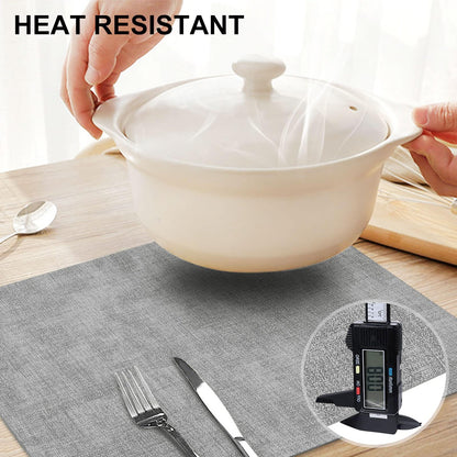 homing Faux Leather Heat Resistant Placemats Set of 6 – Waterproof Wipeable Dining PU Place Mats for Indoor & Outdoor, Easy to Clean - Light Grey