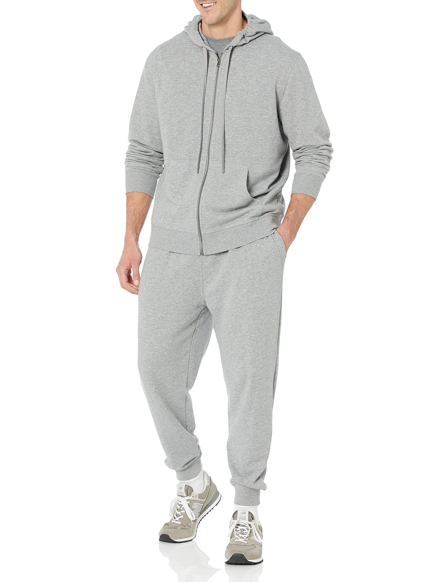 Amazon Essentials Men's Long-Sleeve French Terry Full-Zip Hoodie (Available in Big & Tall), Grey Heather, Large