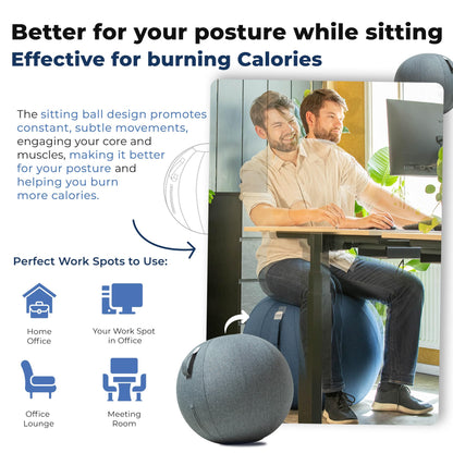Backerz Balance Ball Chair for Office & Home - Ergonomic Exercise Ball for Posture & Back Pain Relief, Yoga Ball Chair - Sitting Ball with Washable Linen Cover