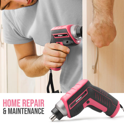 Hi-Spec 35pc Pink Tool Kit with 3.6V USB Electric Screwdriver and Drill Set. Complete Women Tool Set