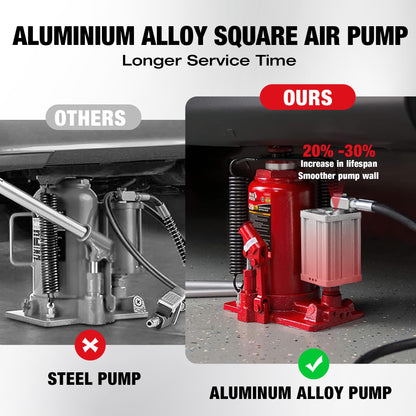 BIG RED 20 Ton Hydraulic Aluminum Alloy Pump/Pneumatic Quick Lift Welded Car Bottle Jack, Longer Lifespan, Ideal for Car, Pickup, Truck, SUV, Industrial Engineering