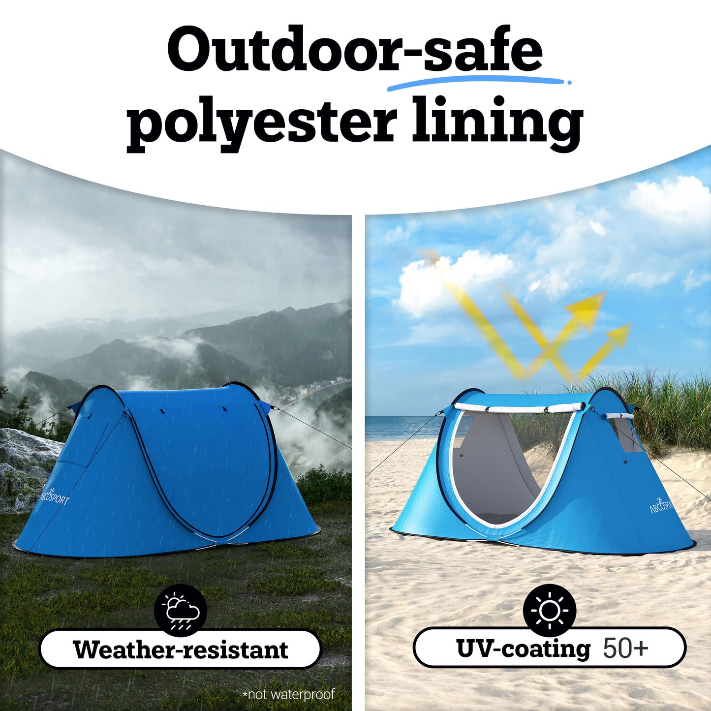 Abco Tech Pop Up Tent - Portable Tent for Camping 2 Person Pop Up with Double Doors - Water-Resistant and UV Protection - Foldable Cabana with Zipper and Carrying Bag - Sky Blue, 88.6"x47.2"x37.4"