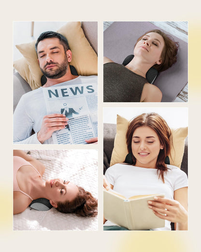 BETOVIN Heated Neck Stretcher for Pain Relief - Neck and Shoulder Relaxer Graphene Heated Cervical Traction Device Neck Pillow Corrector Chiropractic for TMJ Pain Relief Black Medium