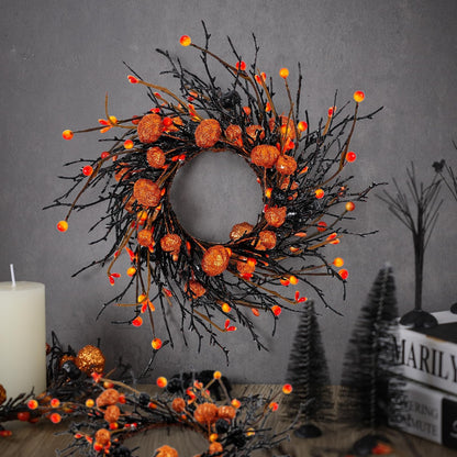 6 PCS Halloween Swags Wreaths Black Berry Cabinet Hanging Decorative Wreaths 3.5 Inch Halloween Candle Rings Berries & Pumpkin Candle Rings for Front Door Home Wall Decor Party Outdoor Indoor Supply