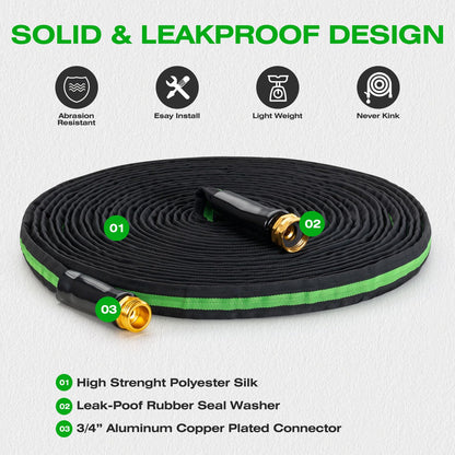 HODUP 25 ft Garden Hose - Lightweight, Super Flexible, Non-Expanding, Kink-Free, Ideal for Yard Outdoor Use with Convenient Storage (Black-Green, 25 FT)