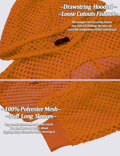 Avidlove Fishnet Crop Top Womens 80S Shirt Mesh T Shirts for Women Orange XXL