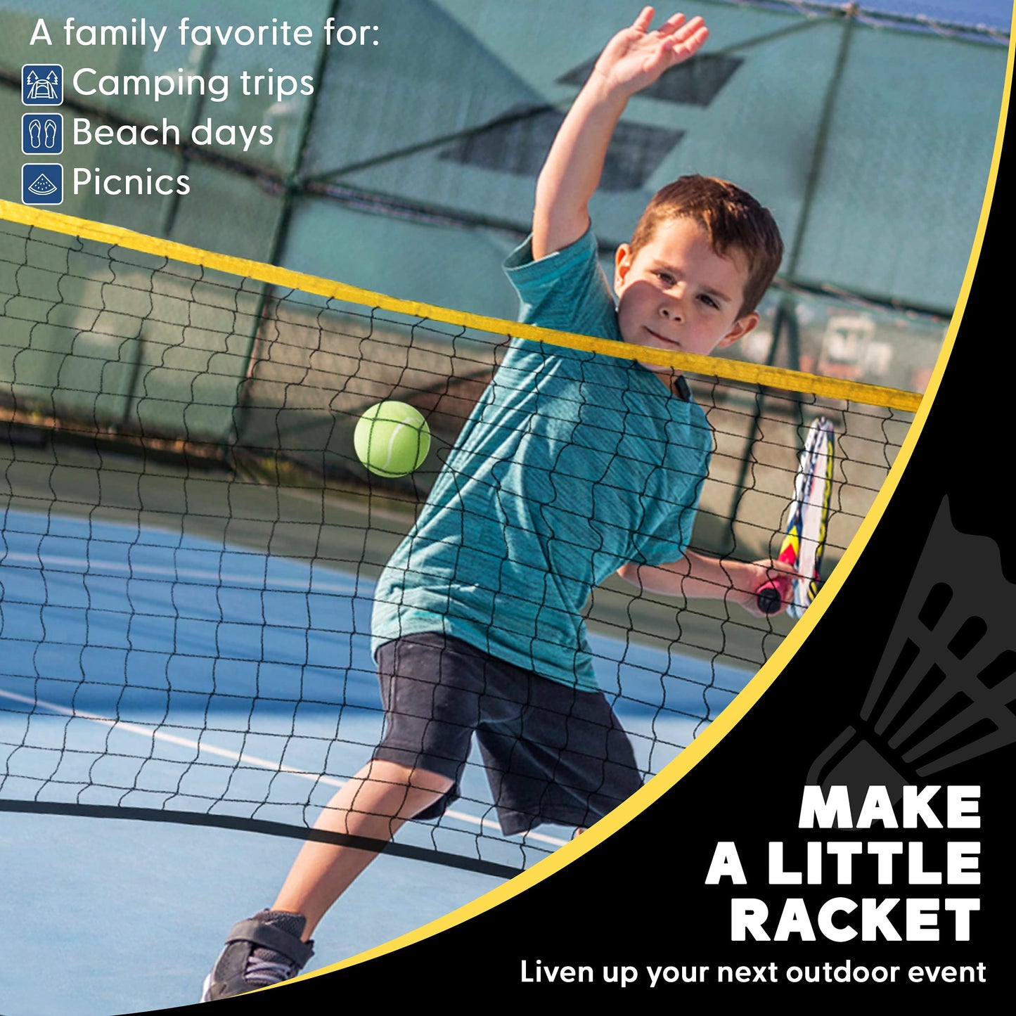 BOULDER Portable Badminton Pickleball Net - Foldable / Extendable Poles for Multiple Sports Heights (UP to 5 ft) - Ideal for Tennis, Pickleball, Soccer Tennis - Easy Setup (Black, 17 FT)