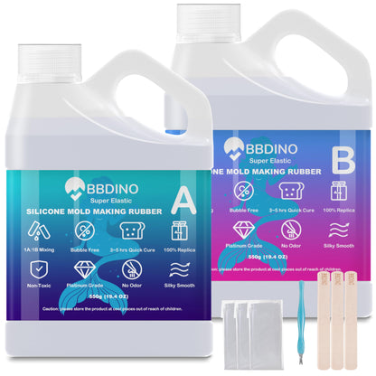 BBDINO Silicone Mold Making Kit, 2.42lb(38.8oz) Super Elastic Liquid Silicone for Mold Making, 3h Fast Cure Mold Making Silicone Rubber for Casting Resin Molds/Silicone Molds/Candle Molds/Soap Molds