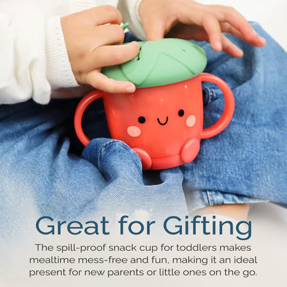 Itzy Ritzy Toddler Snack Cup - Spill-Proof Snack Cup for Toddlers with Soft Silicone Lid for Easy Food Access - Easy-To-Hold Kids Snacks Container With Handles - Ideal for 12 months & Up (Strawberry)