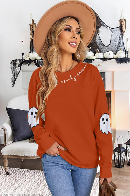 HEBBE Spooky Season Sweatshirts Halloween Ghost Sweatshirt Women - Halloween Graphic Crewneck Tops Casual Sweater