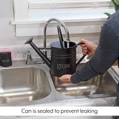 AuldHome Design Farmhouse Enamel Watering Can (Black); Rustic Metal Watering Pitcher for Home Decor and Gardening