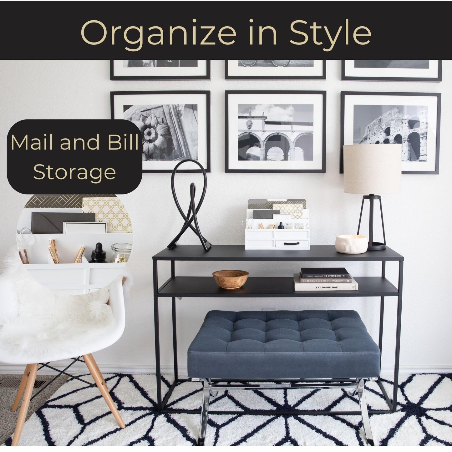 BLU MONACO White Desktop Organizer with Drawer – Paper Wood Bill & Mail Organizer for Office Desk, Countertop & Workspace Storage