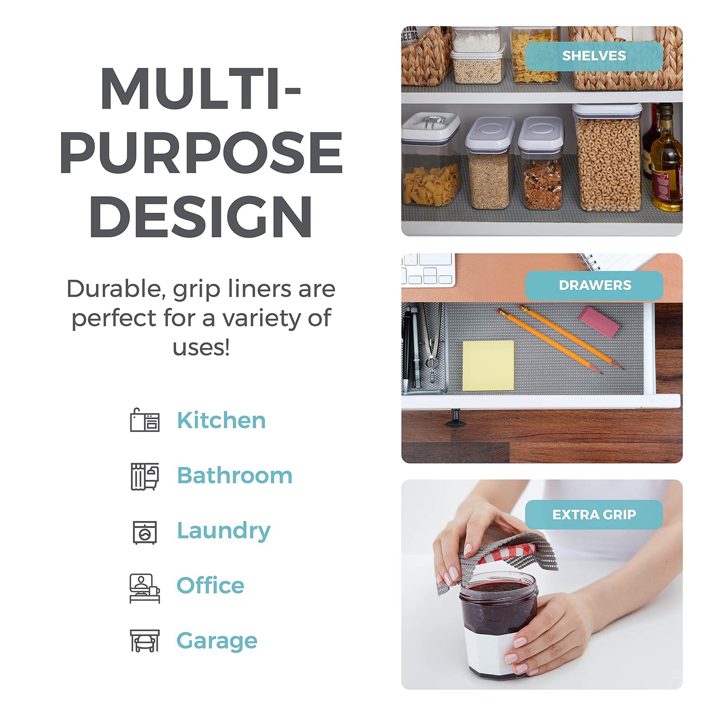 HOME GENIE Shelf Drawer and Cabinet Liner, Durable with Strong Grip, 12 in x 20 FT, Non Adhesive Liners Protect Kitchen Cabinets and Cupboard, Bathroom Drawers and Shelves, Desks, Dots Gray White