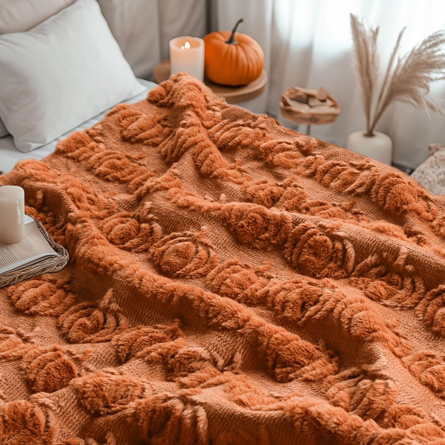 Horaldaily Fall Blanket Throw, Rust Red Pumpkin Autumn Harvest Soft Fuzzy Plush Faux Fur Cozy Blankets for Couch Sofa Bed Lounging, Ideal Gifts for Kids Adults Wife Self, 50x60
