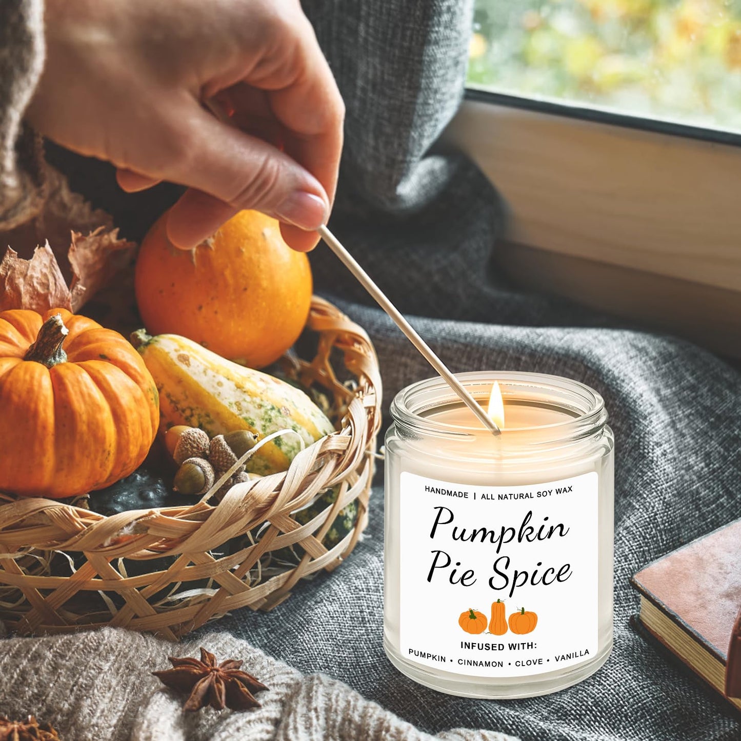 Homsolver Fall Candles, Pumpkin Cinnamon Spice Candle, Fall Candles Decorations for Home Gifts for Women Pumpkin Pie Spice Scented Candle Gifts