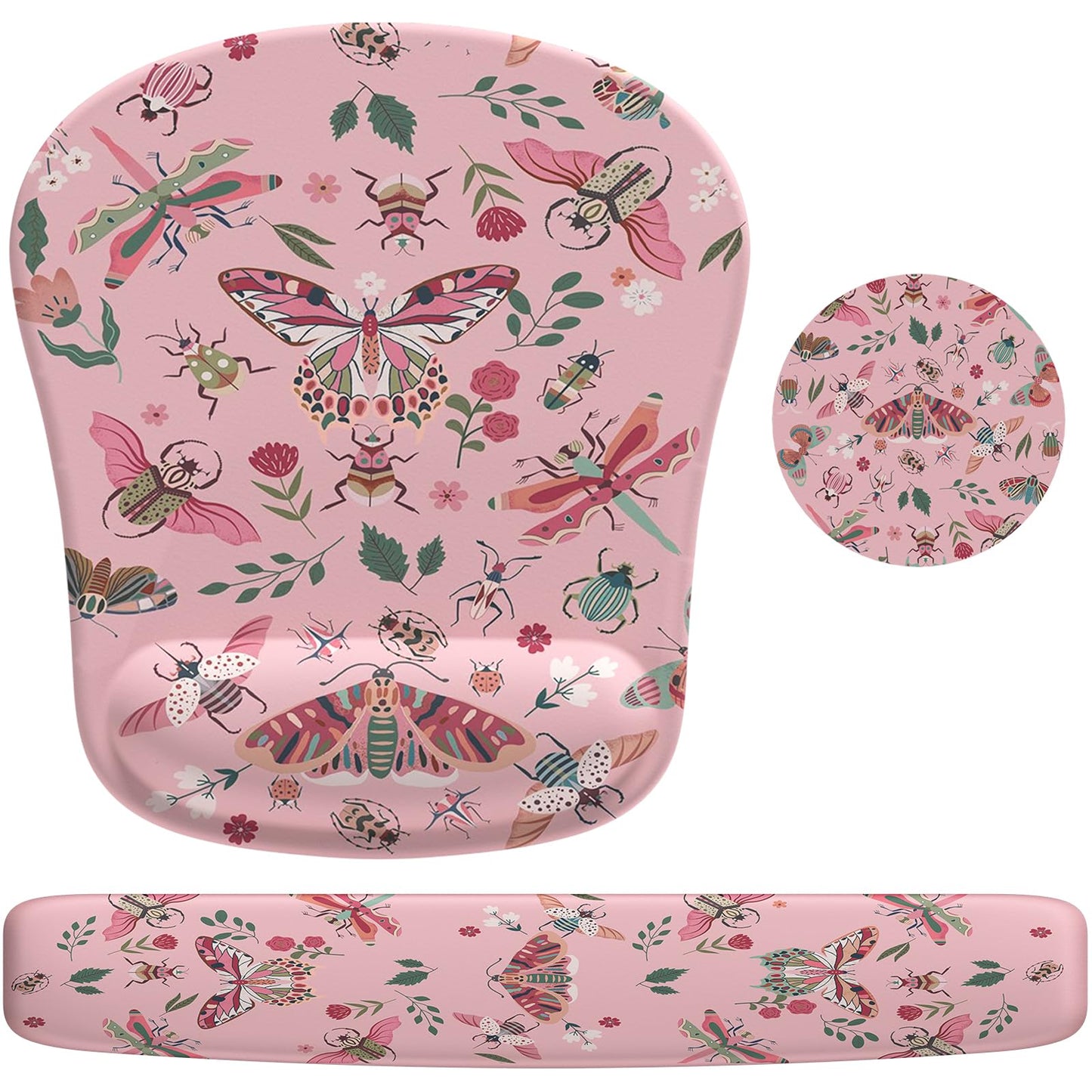 HAOCOO Gel Mouse Pad with Wrist Rest, Ergonomic Keyboard Wrist Rest Memory Foam for Computer Keyboard, 3 in 1 Mouse pad Set with Non-Slip PU Base, Easy Typing & Pain Relief (Pink)