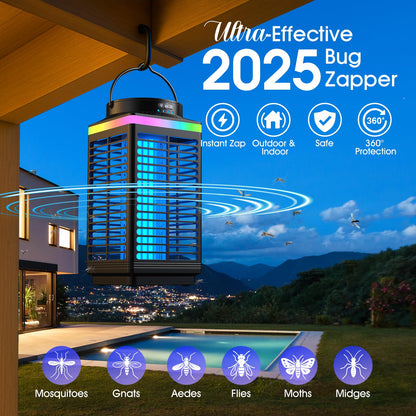 Bug Zapper Outdoor, 4-in-1 4200V Electric Mosquito Zapper, Cordless Rechargeable Bug Zapper Fly Zapper with 5000mAH Battery, Waterproof IP68, Portable & Wireless Insect Zapper for Camping Patio Black