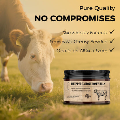 Beef Tallow and Honey Balm Moisturiser: Whipped Grass Fed Beef Tallow Balm with Raw Honey and Olive Oil for Skin and Face – Natural Cow Fat Facial Cream for Anti-Aging Unscented