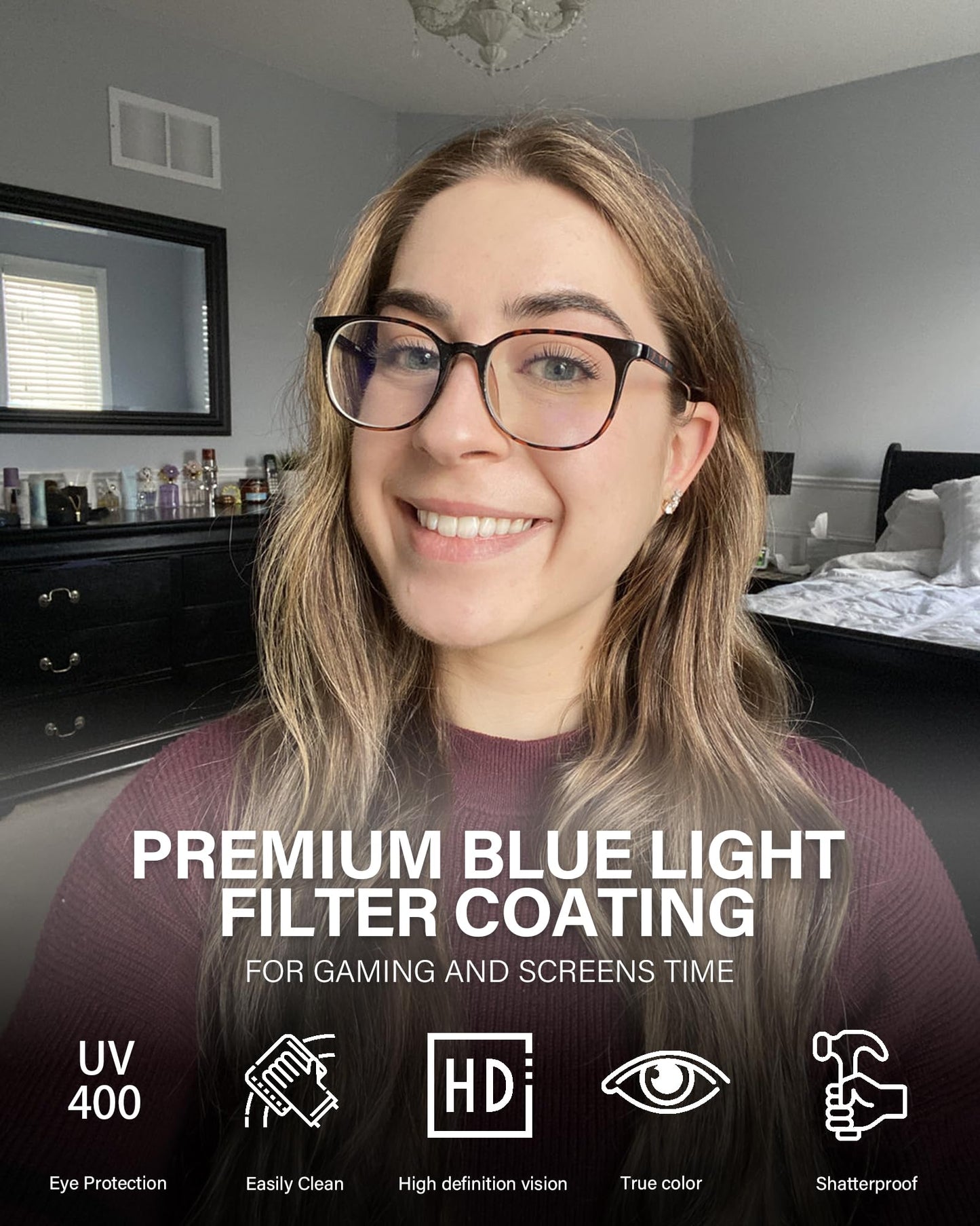 ANRRI Blue Light Blocking Glasses Anti Eye Strain Computer Glasses Filter UV400 Lightweight Frame Eyeglasses for Women Men