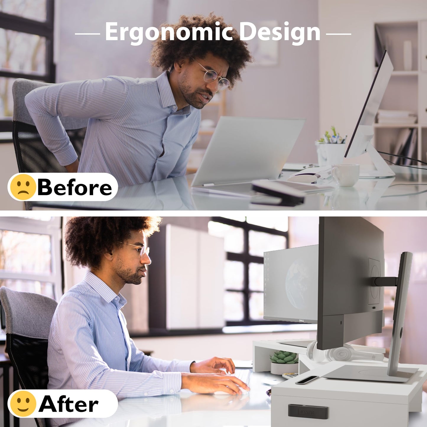 BONTEC Dual Monitor Stand for Desk, Adjustable Length and Angle Monitor Stand Riser with Smartphone Holder, Desk Shelf for Top of Desk, Computer Monitor Stand with Storage, Office Desk Organizer, White