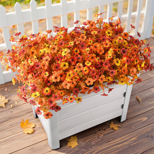 Artificial Fall Flowers for Outdoor, 12 Bundles 4 Colors Faux Mums Fake Fall Plants for Decoration, UV Resistant No Fade Silk Plastic Flower for Autumn Porch Patio Planters Windowbox Yard Garden