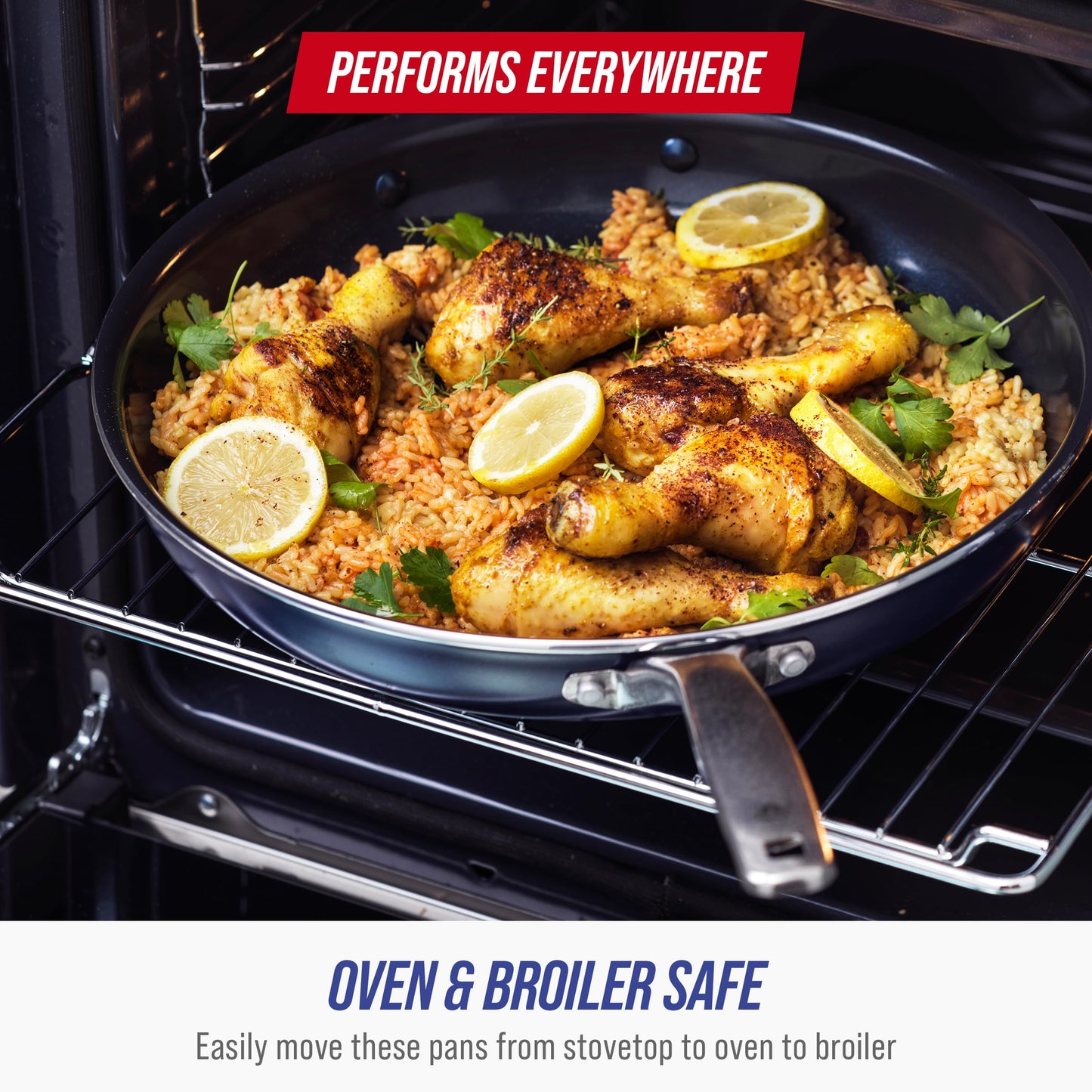 Blue Diamond 9.5” & 11" Nonstick Frying Pan Skillet Set, Diamond Infused PFAS & PTFE-Free Ceramic Pots & Pans, Dishwasher & Oven Safe, Stay Cool Handles, Durable Non Toxic Metal Utensil Safe, Blue