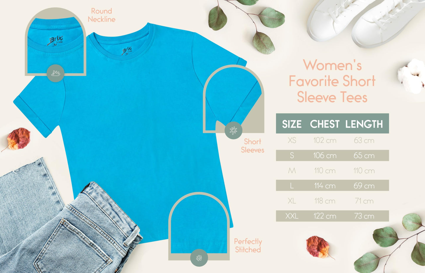 Brix Women's Short Sleeve T-Shirts Loose Fit Oversize Casual Cotton Comfort Crewneck Shirts. White