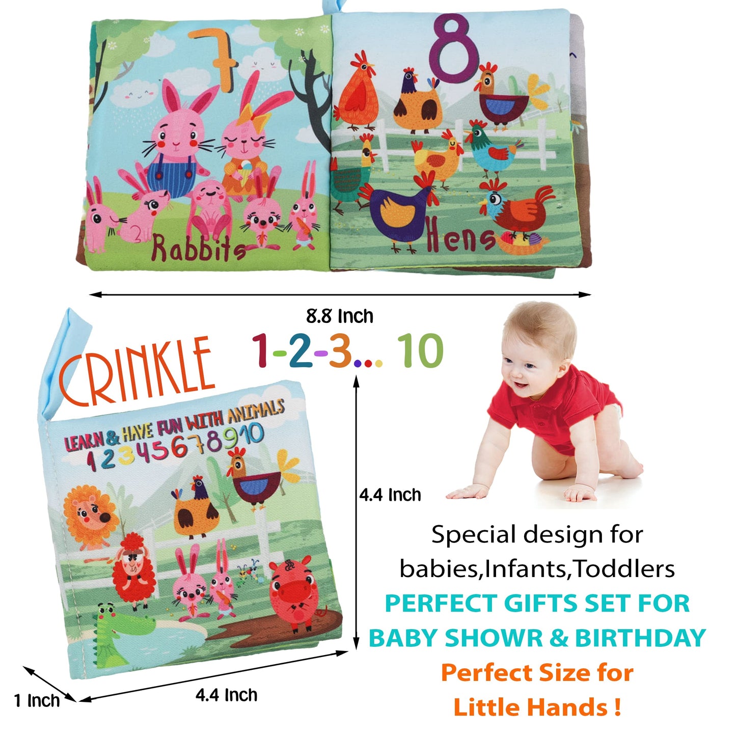 Baby Books Toys Gifts, Touch and Feel Cloth Crinkle Books for Babies,Infant Toddler Baby 0-3-6-12-18 Months, Early Learning Toys 6 to 12 Months 1-2 Years Old, Easter Shower Gift for Boys Girls,6 PCS