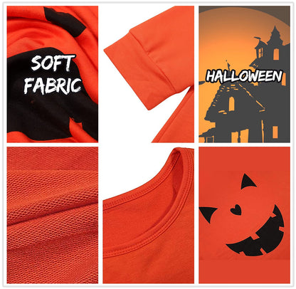 Women's Halloween Pumpkin Face Long Sleeve Sweatshirts Casual Pullover Tops size Large (Orange)