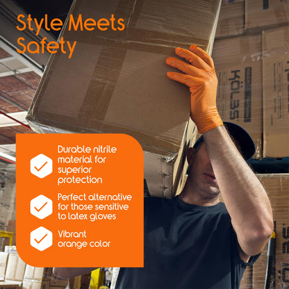 Inspire Heavy Duty Orange Nitrile Gloves Disposable Latex Free | ULTRA 8 Mil Diamond Textured Grip | Industrial Mechanic Food Large, 100 Count