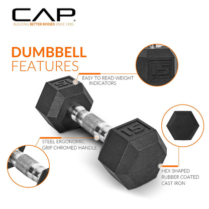 CAP Barbell 150 LB Coated Hex Dumbbell Weight Set with Vertical Rack, White, New Edition