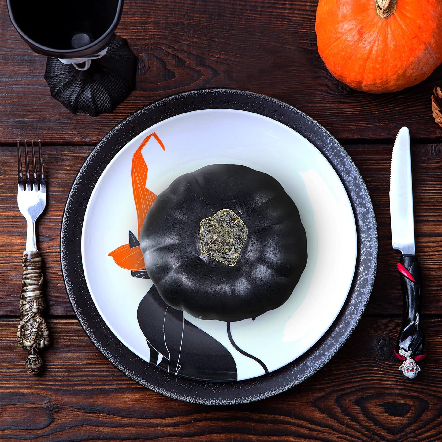 Winlyn 7 Pcs Assorted Artificial Black Pumpkins Halloween Faux Rustic Decorative Foam Pumpkins for Fall Halloween Thanksgiving Tabletop Centerpiece Mantel Kitchen Decor