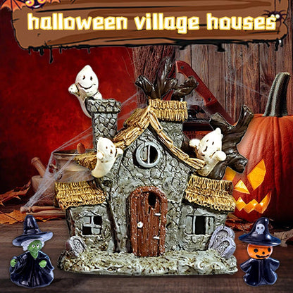 Warmtree Halloween Villages Decoration, Halloween Ghost House Resin Statue Ghosts Figurine Witch Decor for Table Outdoors Indoor Home Party Decor,5 Inch