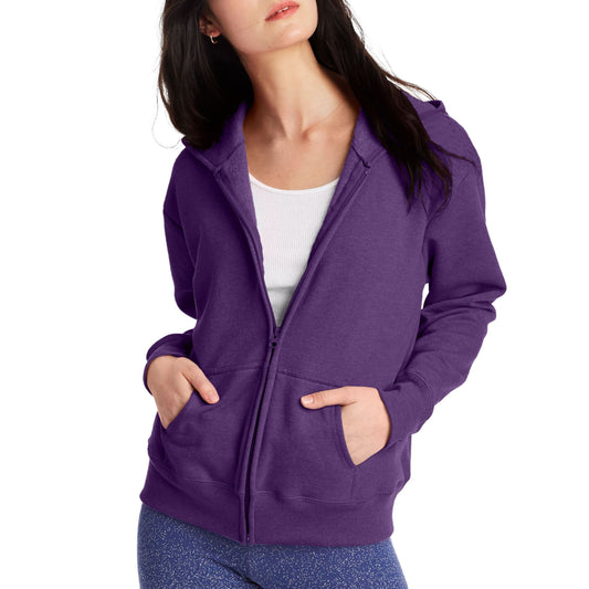 Hanes Women's EcoSmart Full-Zip Hoodie Sweatshirt, Violet Splendor Heather, Large
