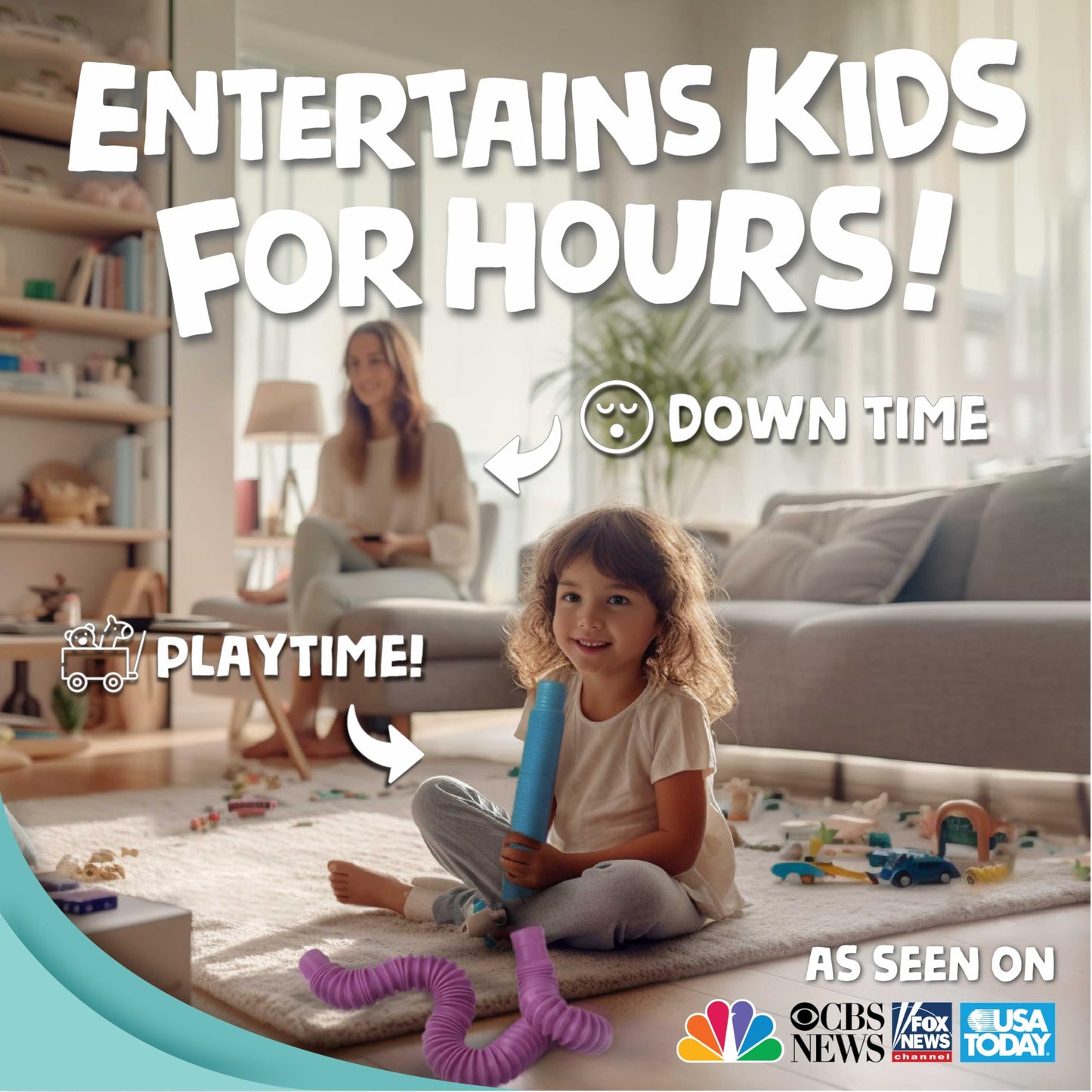 BUNMO Pop Tubes – Large 4-Pack Sensory & Fidget Tubes for Kids 3+ | Stretch, Connect & Pop | Creative STEM Play & Fine-Motor Practice | Vibrant Colors | Non-Mouthable Toy