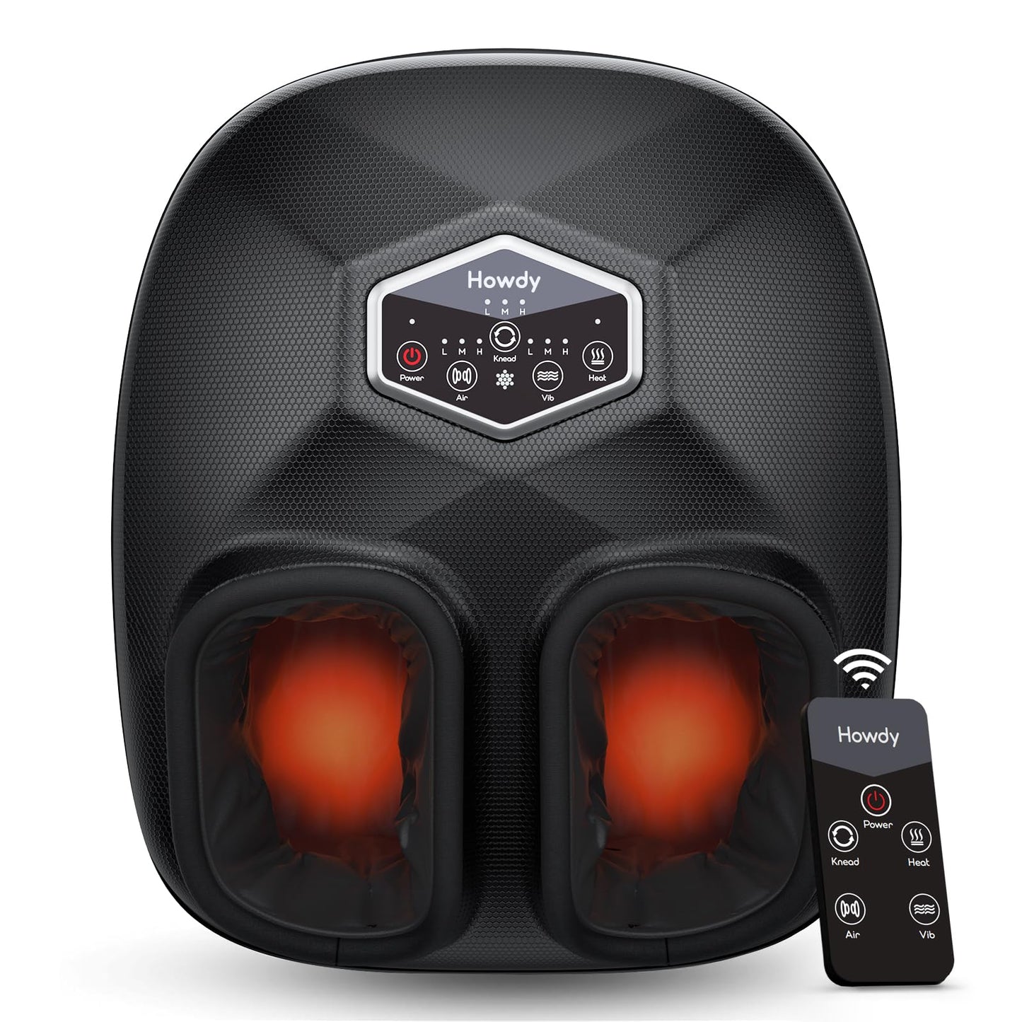 Howdy Shiatsu Foot Massager Machine with Heat, Compression & Remote - Deep Kneading, 3 Intensity Levels, Gifts for Women/Mom/Dad - Fits Size 12, Removable Washable Covers & Portable Storage Bag