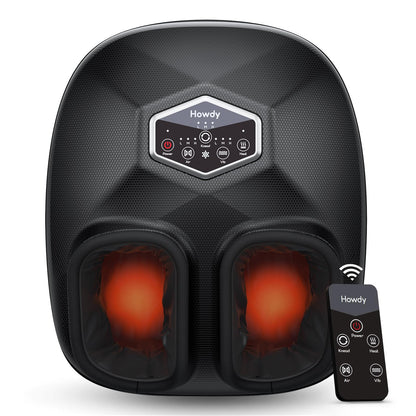 Howdy Shiatsu Foot Massager Machine with Heat, Compression & Remote - Deep Kneading, 3 Intensity Levels, Gifts for Women/Mom/Dad - Fits Size 12, Removable Washable Covers & Portable Storage Bag