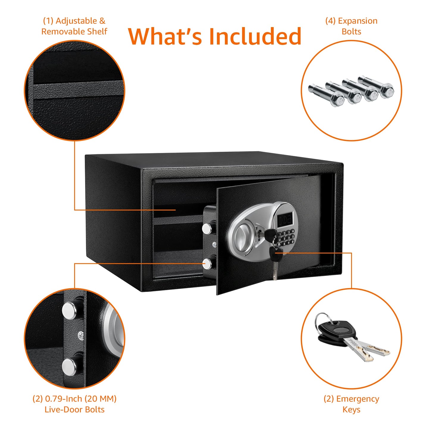 Amazon Basics Steel Security Safe and Lock Box with Programmable Electronic Keypad, for Valuables, Cash, Jewelry, Documents, Black, 1 Cubic Foot, 16.9-x-14.6-x-9.1-inches (WxDxH)