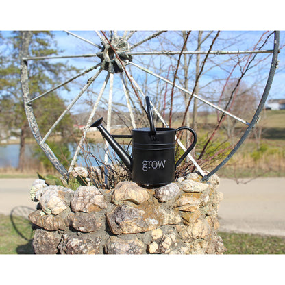 AuldHome Design Farmhouse Enamel Watering Can (Black); Rustic Metal Watering Pitcher for Home Decor and Gardening