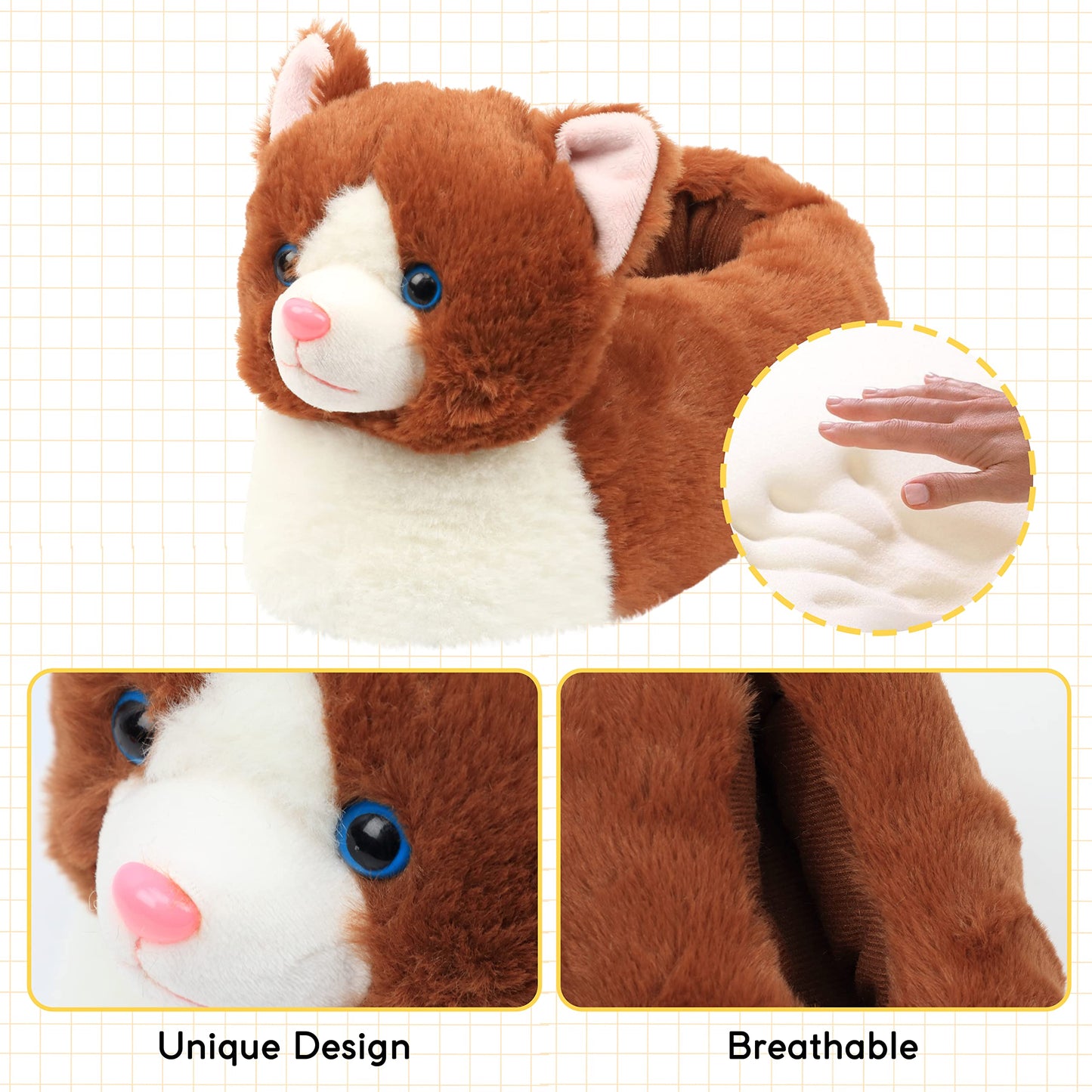 Aopuro Women Brown Cat Animal Slippers Cute Soft Plush House Shoes Fluffy Warm Slippers Cartoon Novelty Bedroom Gifts for Birthday Christmas